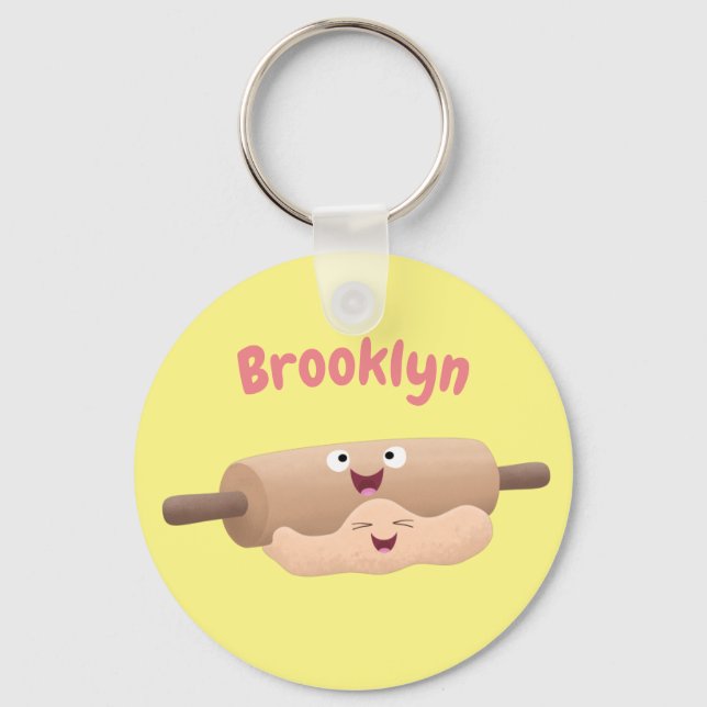 Cute rolling pin and dough pastry baking cartoon key ring (Front)