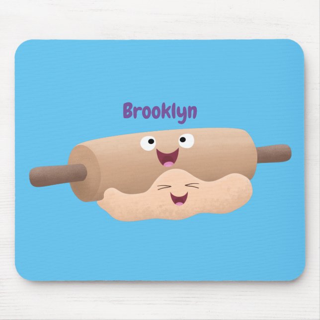 Cute rolling pin and dough pastry baking cartoon mouse pad (Front)