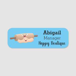 Cute rolling pin and dough pastry baking cartoon name tag
