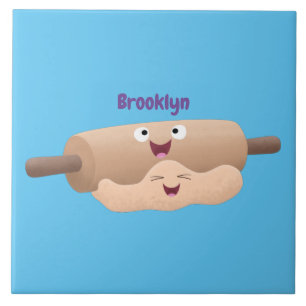 Cute rolling pin and dough pastry baking cartoon tile