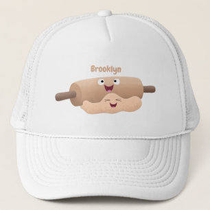 Cute rolling pin and dough pastry baking cartoon trucker hat