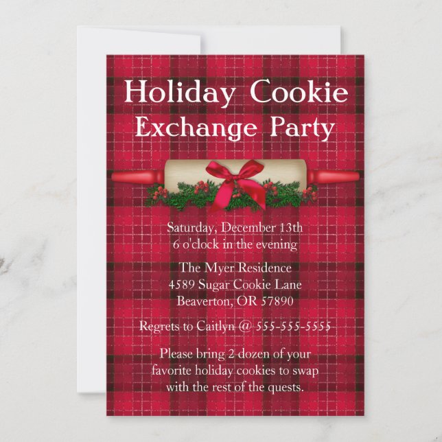 Cute Rolling Pin Cookie Exchange Holiday Invite (Front)