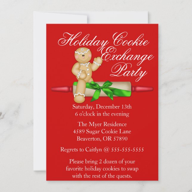 Cute Rolling Pin Cookie Exchange Holiday Invite (Front)