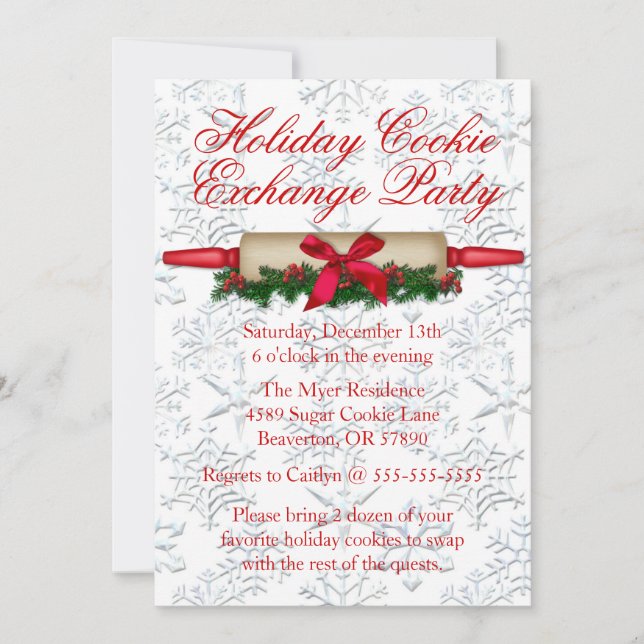 Cute Rolling Pin Cookie Exchange Holiday Invite (Front)