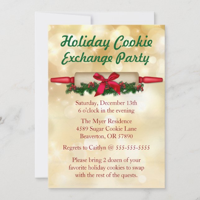 Cute Rolling Pin Cookie Exchange Holiday Invite (Front)