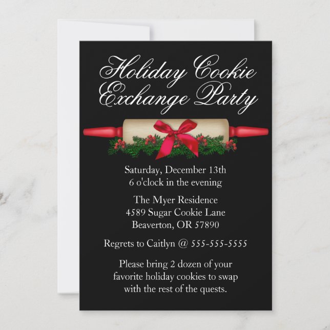 Cute Rolling Pin Cookie Exchange Holiday Invite (Front)