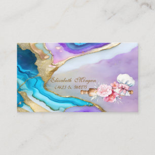 Cute Rolling Pin Flowers Bakery Holographic Business Card