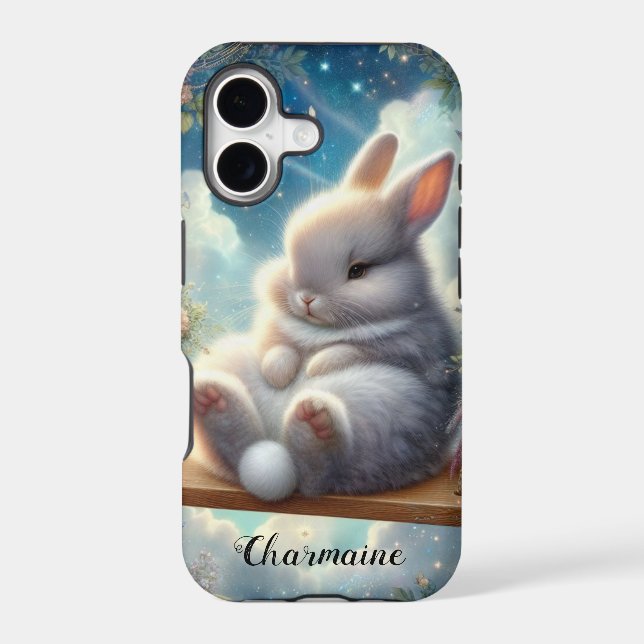 Cute Roly Poly Bunny With Glitter Clouds  (Back)