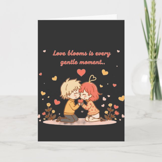 Cute Romantic Anime Couple - Love Moment Holiday Card (Front)