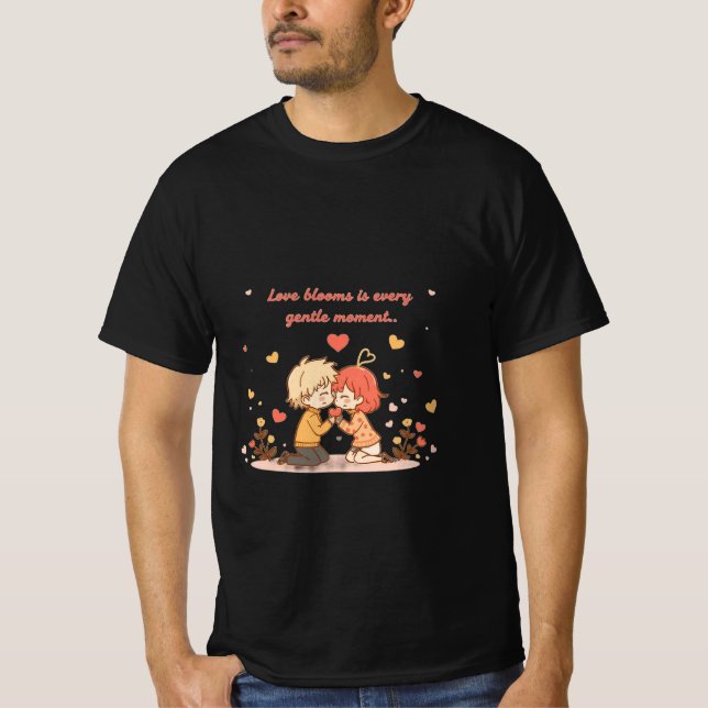 Cute Romantic Anime Couple - Love Moment T-Shirt (Front)