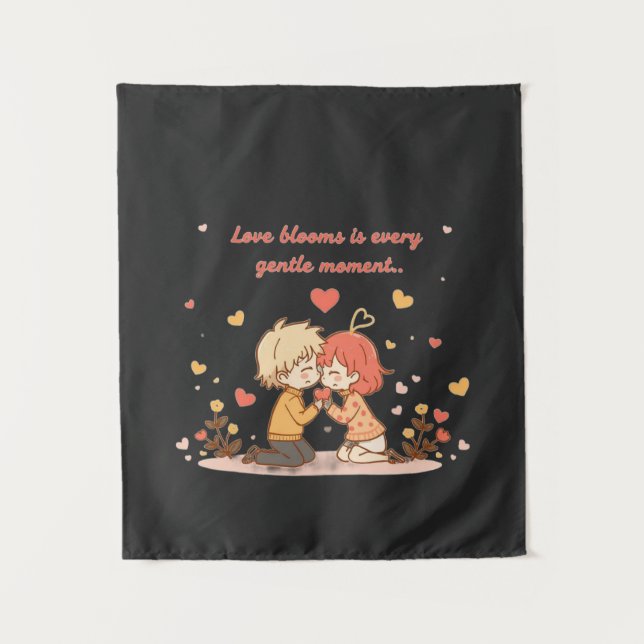 Cute Romantic Anime Couple - Love Moment Tapestry (Front)