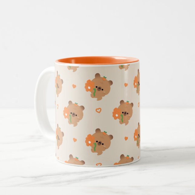 Cute Romantic Capybara Two-Tone Coffee Mug (Front Left)