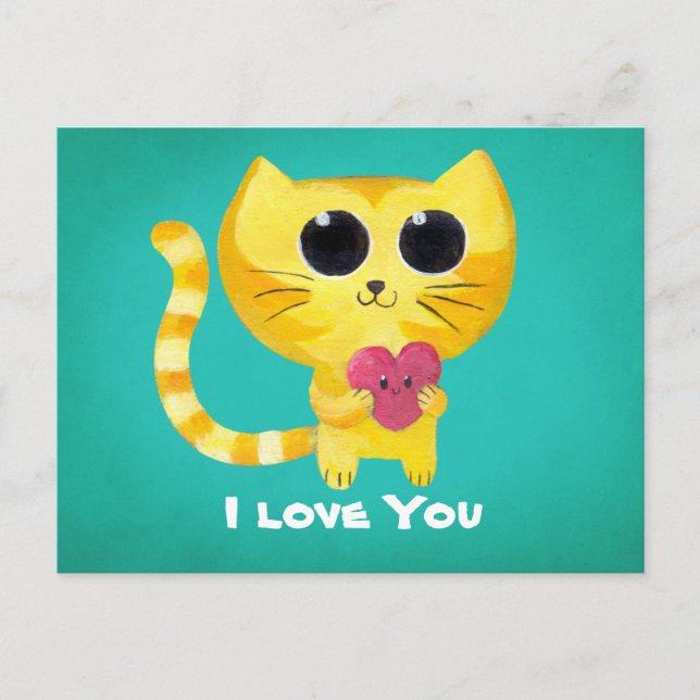 Cute Romantic Cat with Heart Postcard (Front)