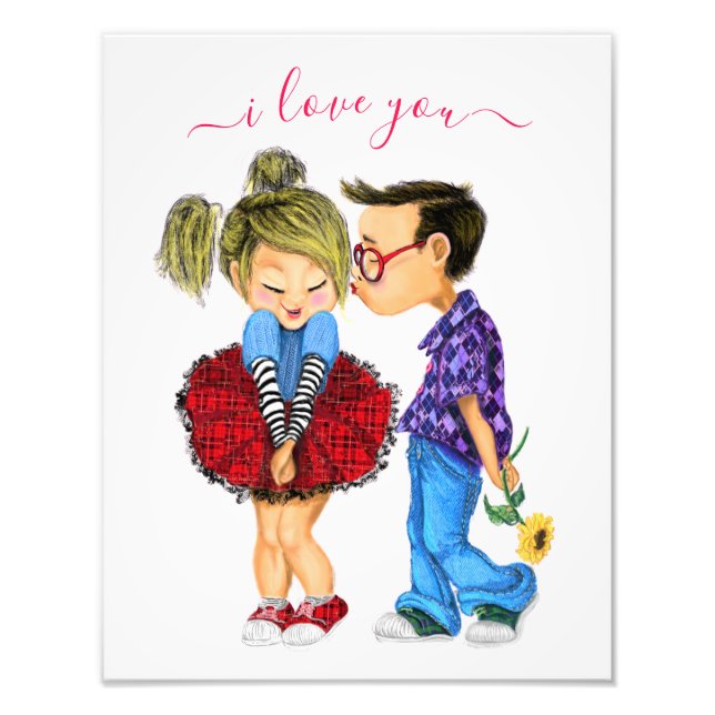 Cute Romantic Couple Kiss with Text - I Love You Photo Print (Front)