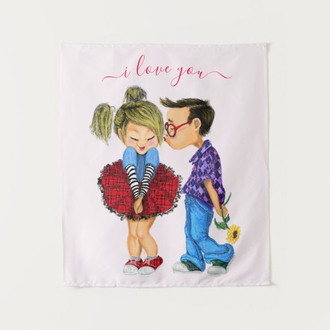 Cute Romantic Couple - Love - I Love You - Kiss  Tapestry (Front)