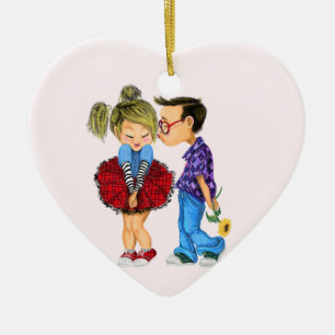 Cute Romantic Couple - Love - Kiss - I Love You Ceramic Tree Decoration