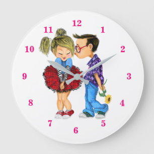 Cute Romantic Couple - Love - Kiss  Large Clock