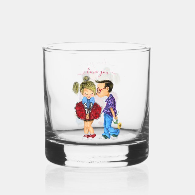 Cute Romantic Couple Love Text Customisable Whiskey Glass (Back)