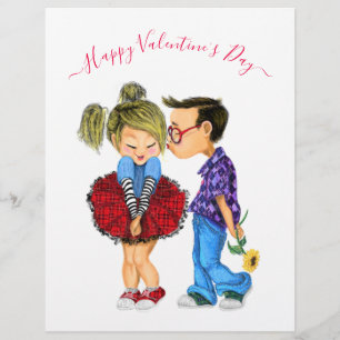 Cute Romantic Couple - Love - Valentine's Day Kiss Custom Letterhead