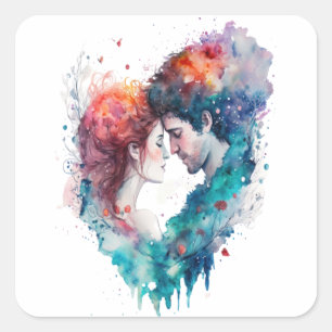 Cute Romantic Couple Love Valentine's Day Square Sticker