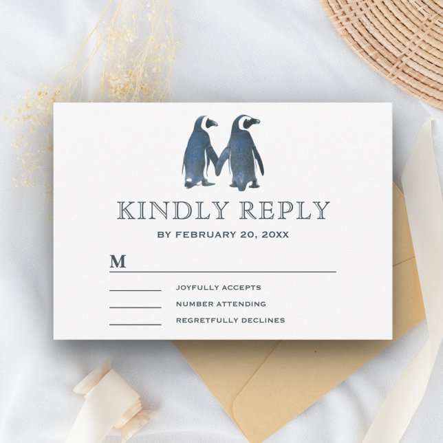 Cute Romantic Couple Penguin RSVP Card (Creator Uploaded)
