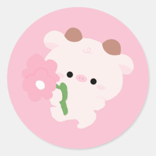 Cute Romantic Cow Classic Round Sticker