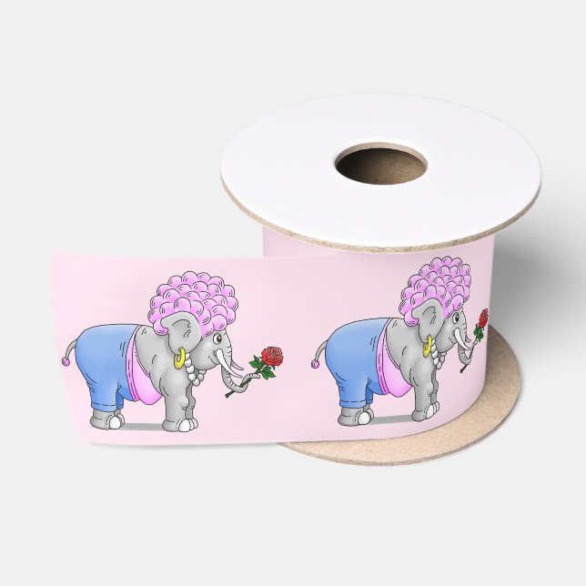 Cute Romantic Elephant Satin Ribbon (Spool)