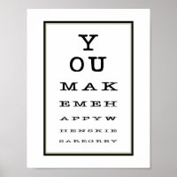 Cute Romantic  Eye Test Chart Black White Poster