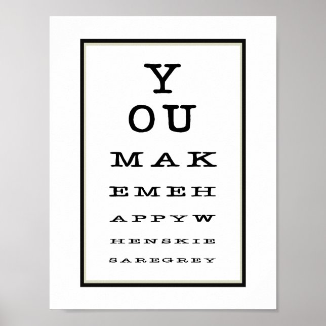 Cute Romantic  Eye Test Chart Black White Poster (Front)