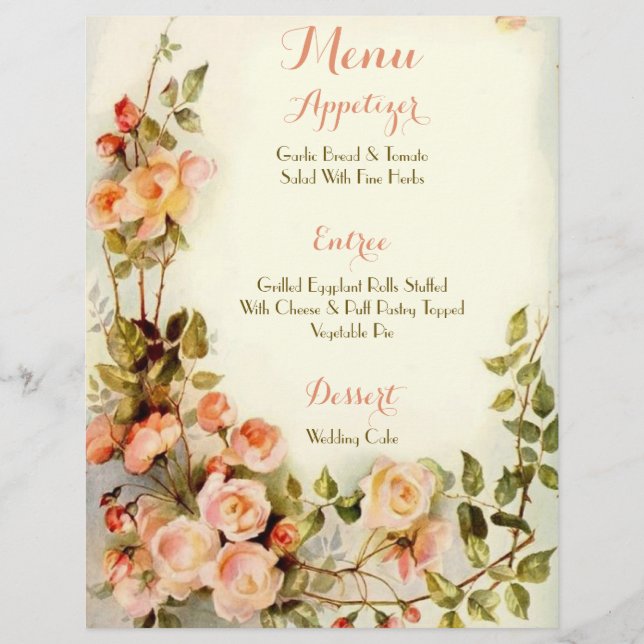 Cute romantic floral wedding menu (Front)