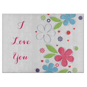 Cute romantic flowers illustration “I Love  You” Cutting Board