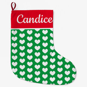 Cute romantic heart pattern custom name large christmas stocking