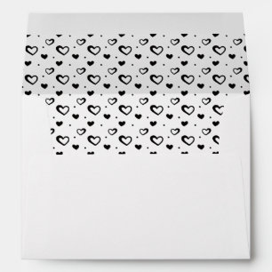 Cute romantic little hearts in black and white envelope