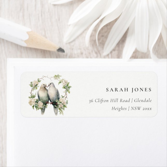 Cute Romantic Love Birds Botanical Wreath Address (Insitu)