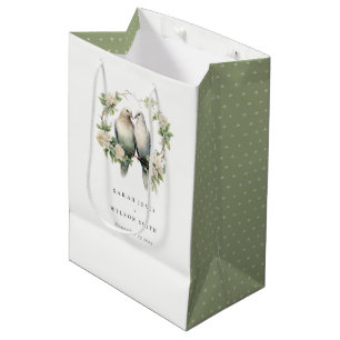Cute Romantic Love Birds Botanical Wreath Wedding Medium Gift Bag