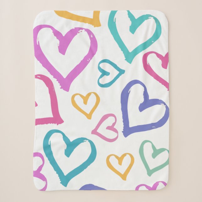 Cute Romantic Pastel Hearts Sherpa Blanket (Front)
