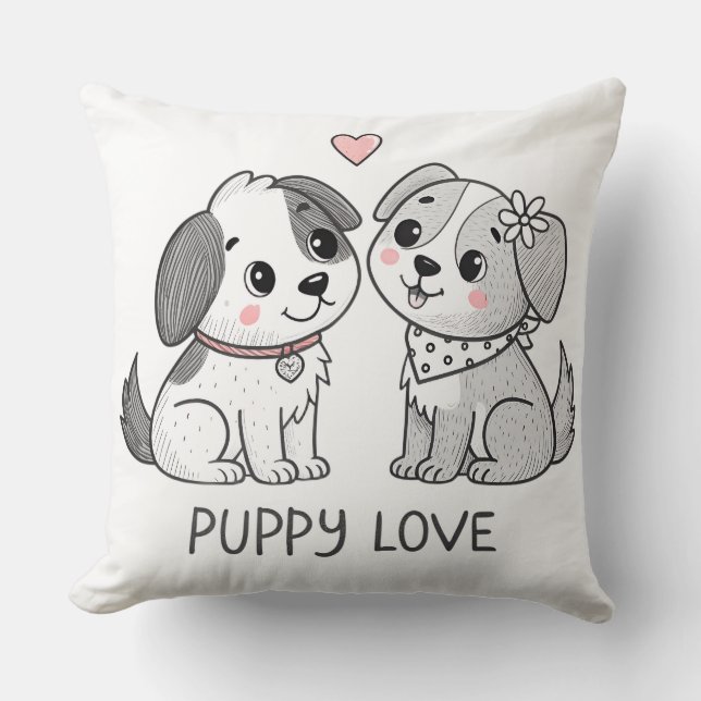 Cute Romantic Puppy Love Valentine Cushion (Front)