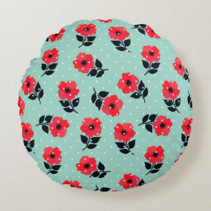 Cute Romantic  Red Flowers Floral Design Round Cushion