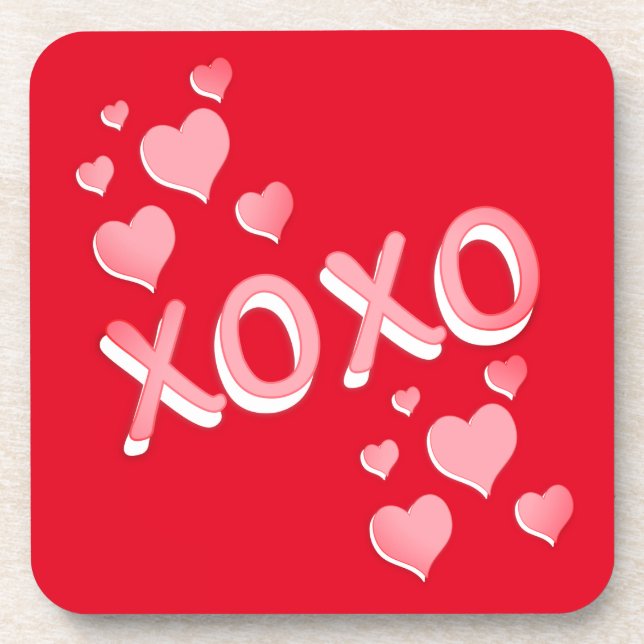 Cute Romantic Red Pink Hearts XOXO Coaster (Front)