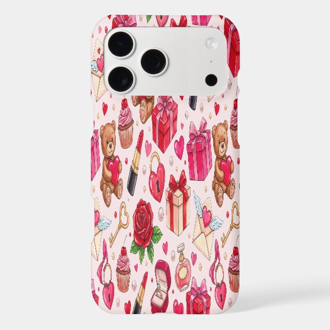 Cute Romantic Red & Pink Watercolor Love Pattern (Back)
