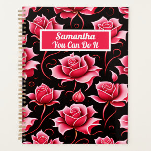 CUTE ROMANTIC RED ROSES FLORAL PERSONALIZED  PLANNER