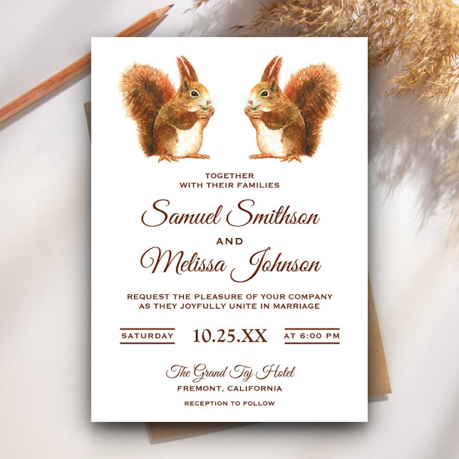 Cute Romantic Squirrels Wedding Invitation (Creator Uploaded)