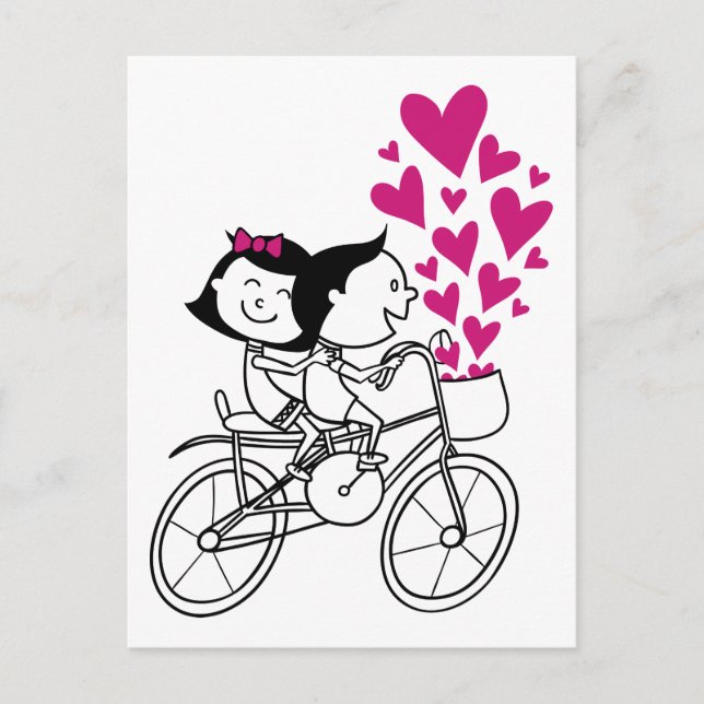 Cute romantic Valentines day couple on bike Holiday Postcard (Front)