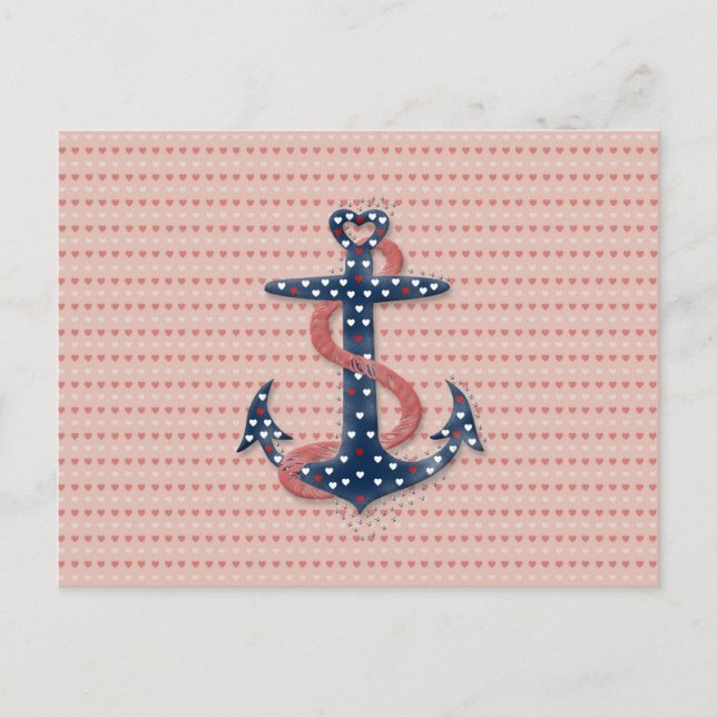 Cute romantic valentines hearts anchor holiday postcard (Front)