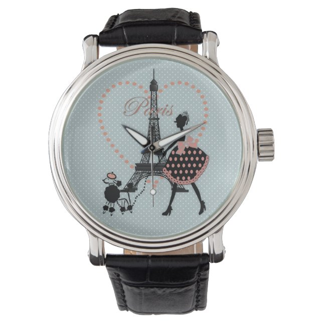 Cute romantic vintage girl silhouette poodle watch (Front)