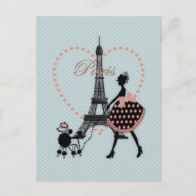 Cute romantic vintage girl silhouette walking postcard (Front)