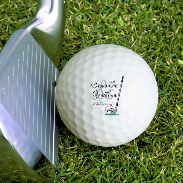 Cute Romantic Wedding Couple's Names Golf Balls (Creator Uploaded)