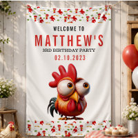 Cute Rooster Caricatures 3rd Birthday Party