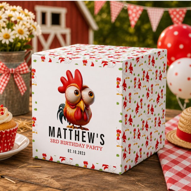 Cute Rooster Caricatures 3rd Birthday Party Favour Box (Cute Rooster Caricatures 3rd Birthday Party Favor Boxes)
