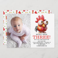 Cute Rooster Caricatures 3rd Birthday Party